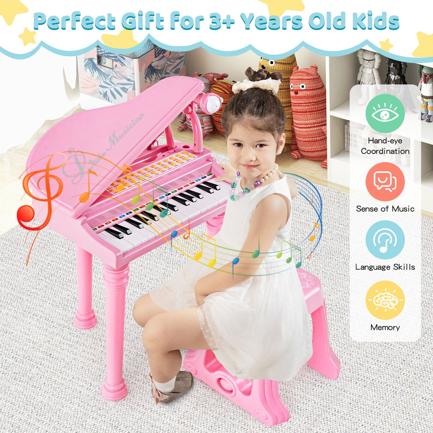 31 Keys Kids Piano Keyboard, With Stool And Lid, Pink Pianos & Keyboards at Gallery Canada