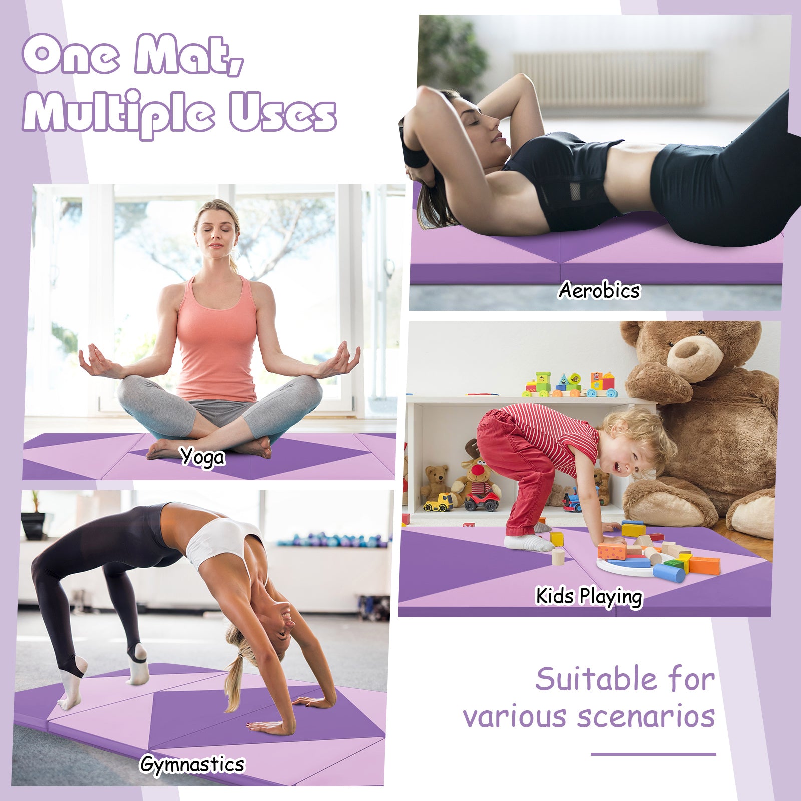 8 Feet PU Leather Folding Gymnastics Mat, Pink Purple Yoga & Gym Mats at Gallery Canada