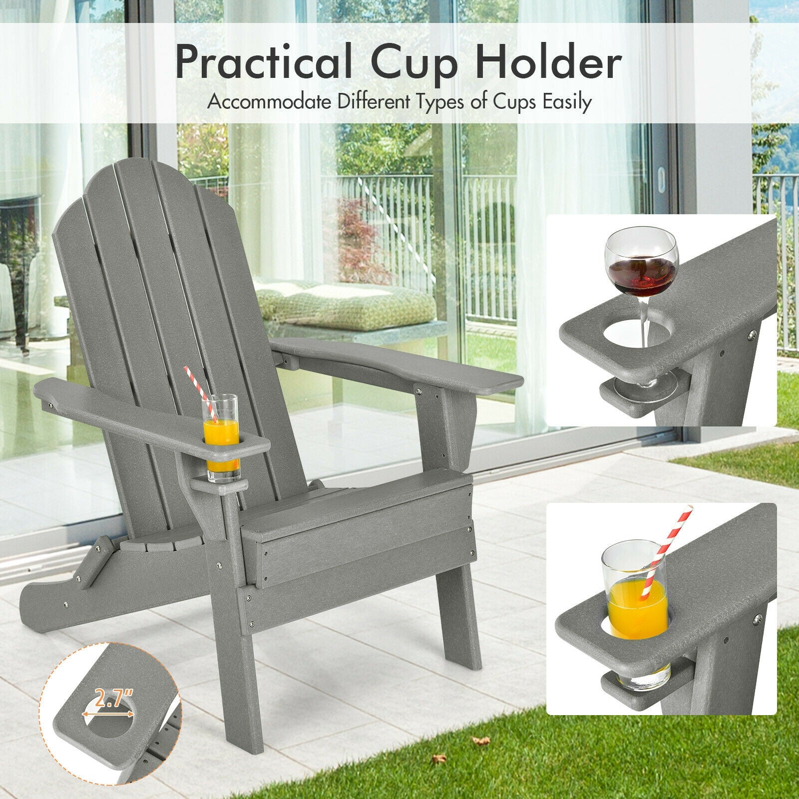 Foldable Weather Resistant Patio Chair, With Cup Holder, Gray Adirondack Chairs at Gallery Canada