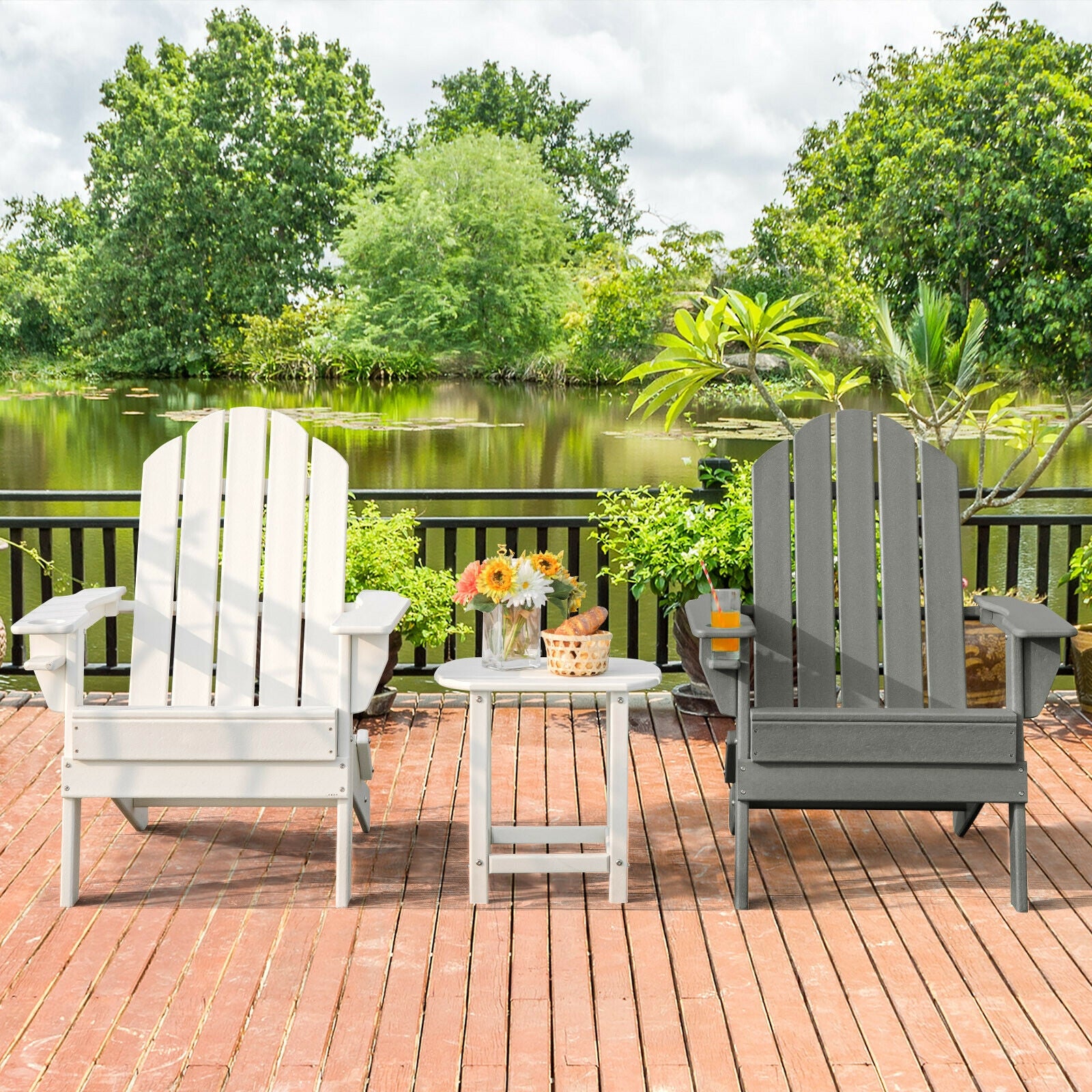 Foldable Weather Resistant Patio Chair, With Cup Holder, Gray Adirondack Chairs at Gallery Canada