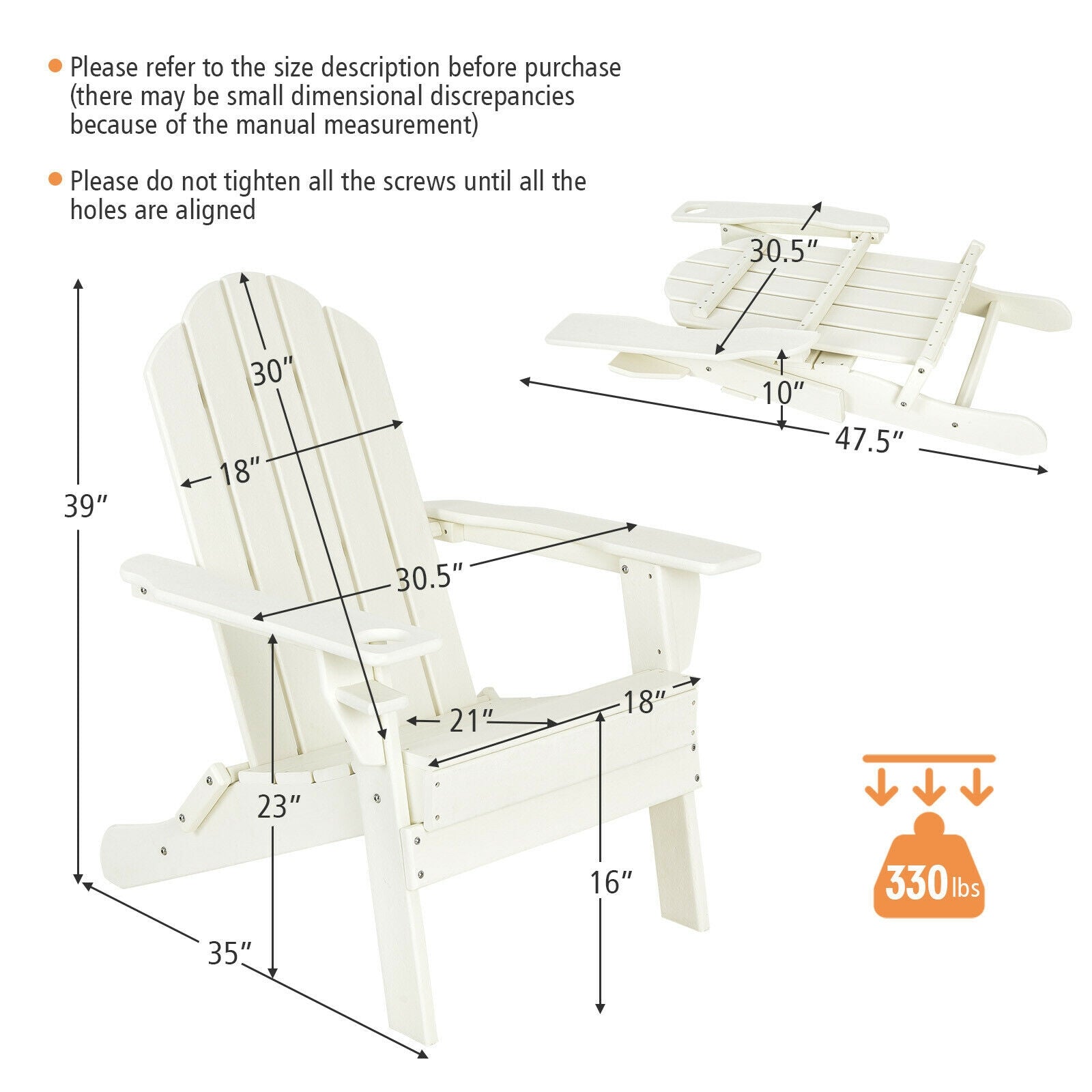 Foldable Weather Resistant Patio Chair, White Adirondack Chairs at Gallery Canada