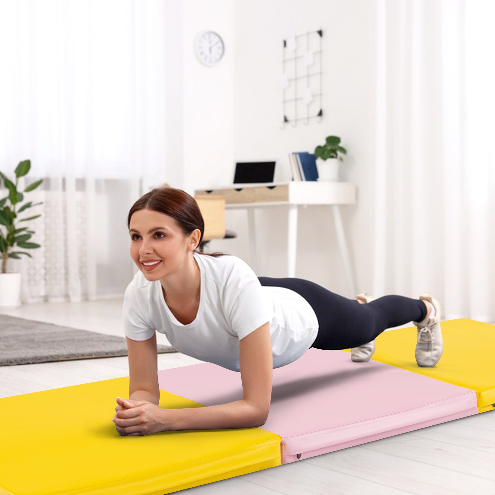 6 x 2 FT Tri-Fold Gym Mat, Handles, Removable Cover, Yellow Yoga & Gym Mats at Gallery Canada
