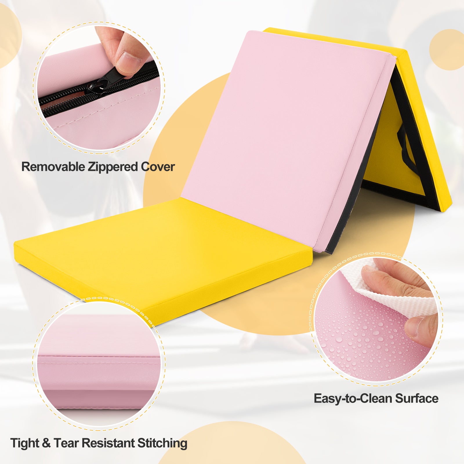 6 x 2 FT Tri-Fold Gym Mat, Handles, Removable Cover, Yellow Yoga & Gym Mats at Gallery Canada