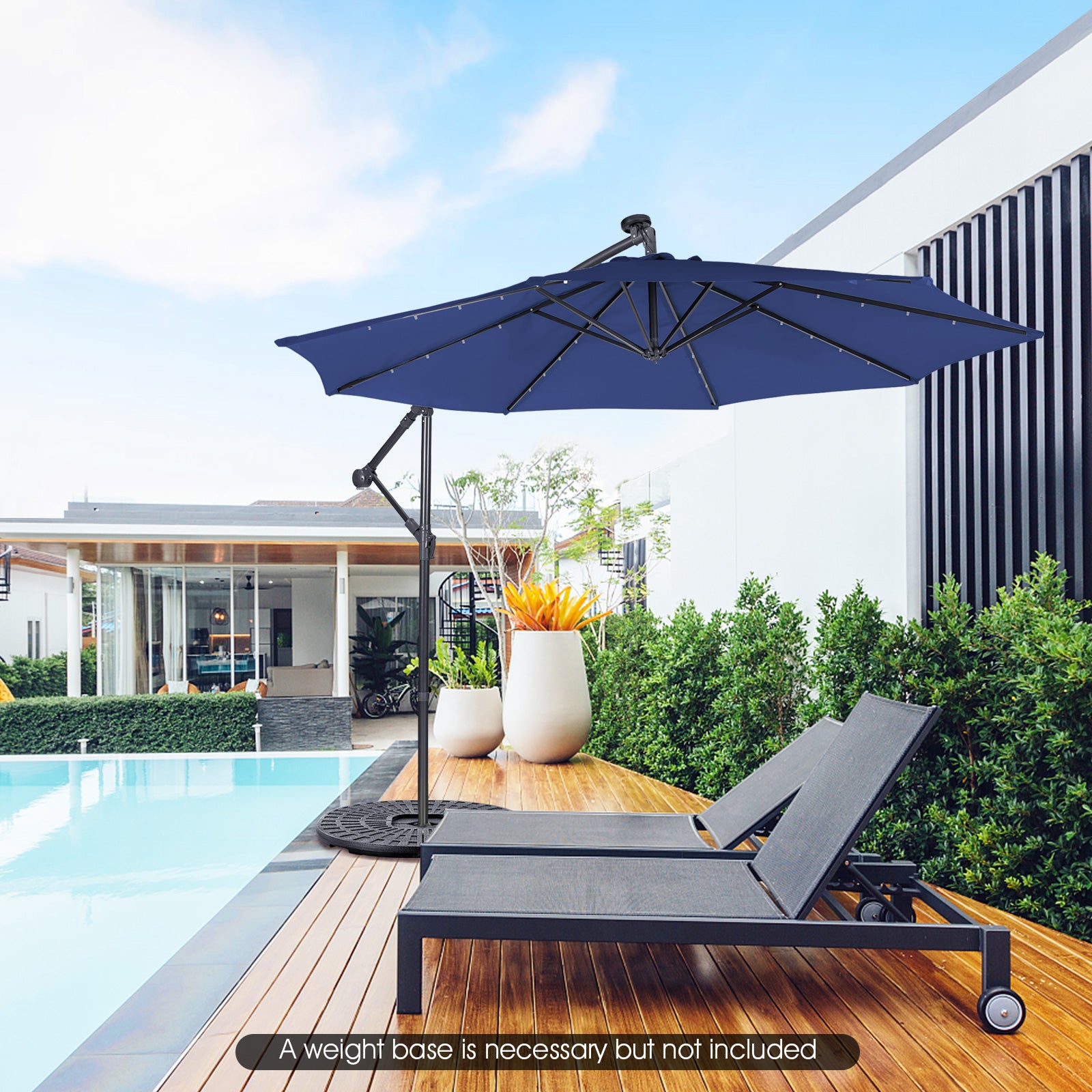 10 Feet Patio Solar Cantilever Umbrella, Tilting System, Navy Outdoor Umbrellas at Gallery Canada