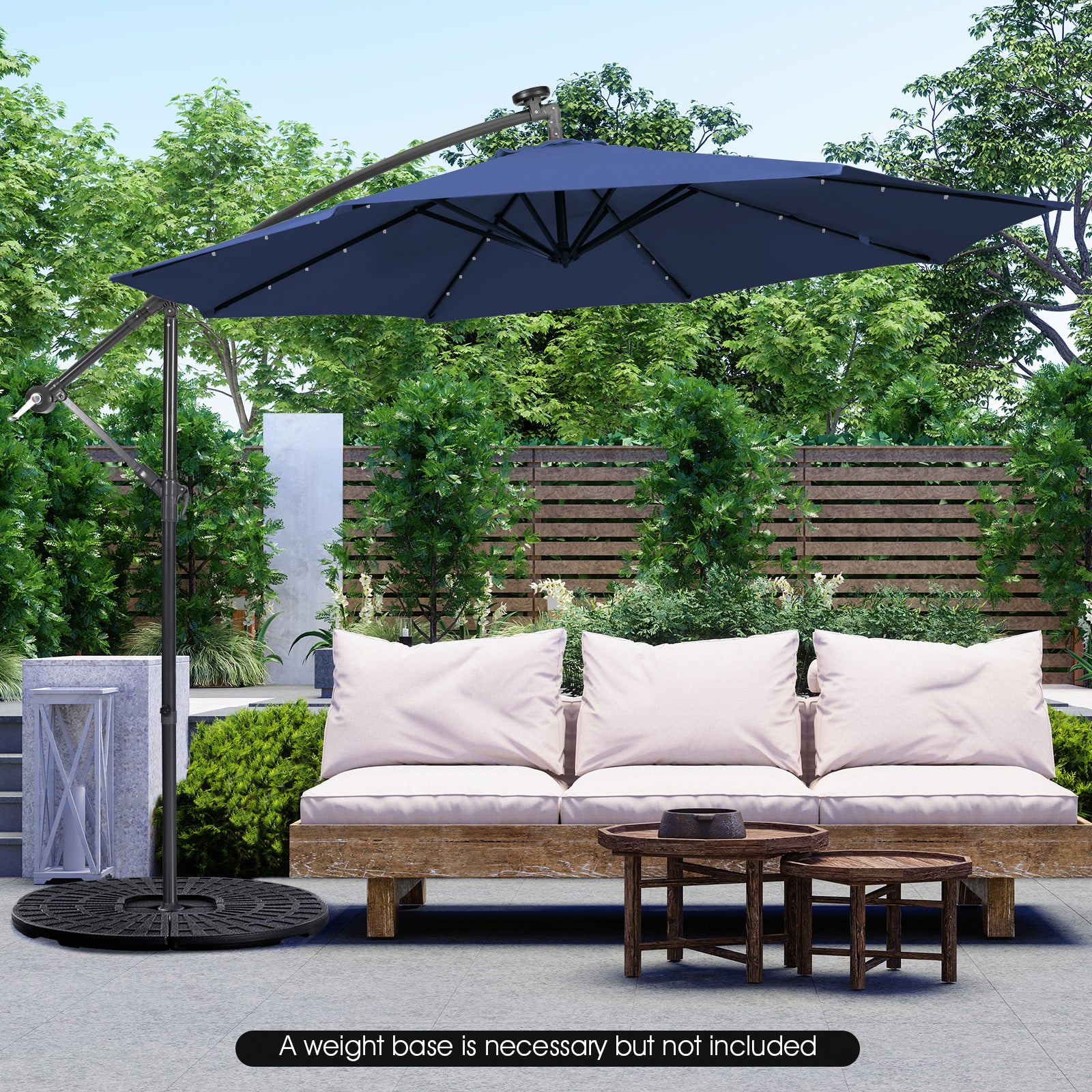10 Feet Patio Solar Cantilever Umbrella, Tilting System, Navy Outdoor Umbrellas at Gallery Canada