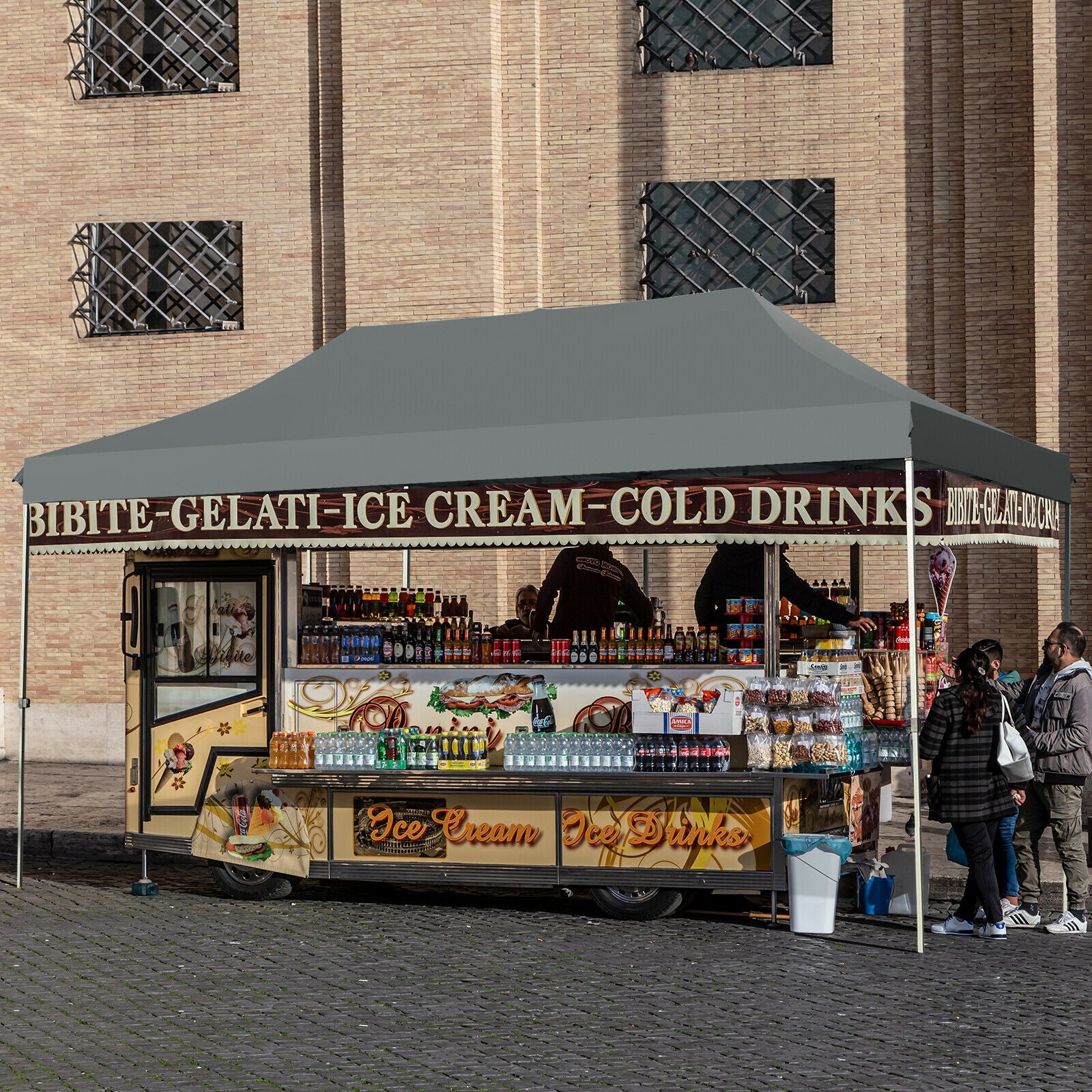 10 x 20 Feet Adjustable Folding Sun Shelter, With Carrying Bag, Gray Canopies at Gallery Canada