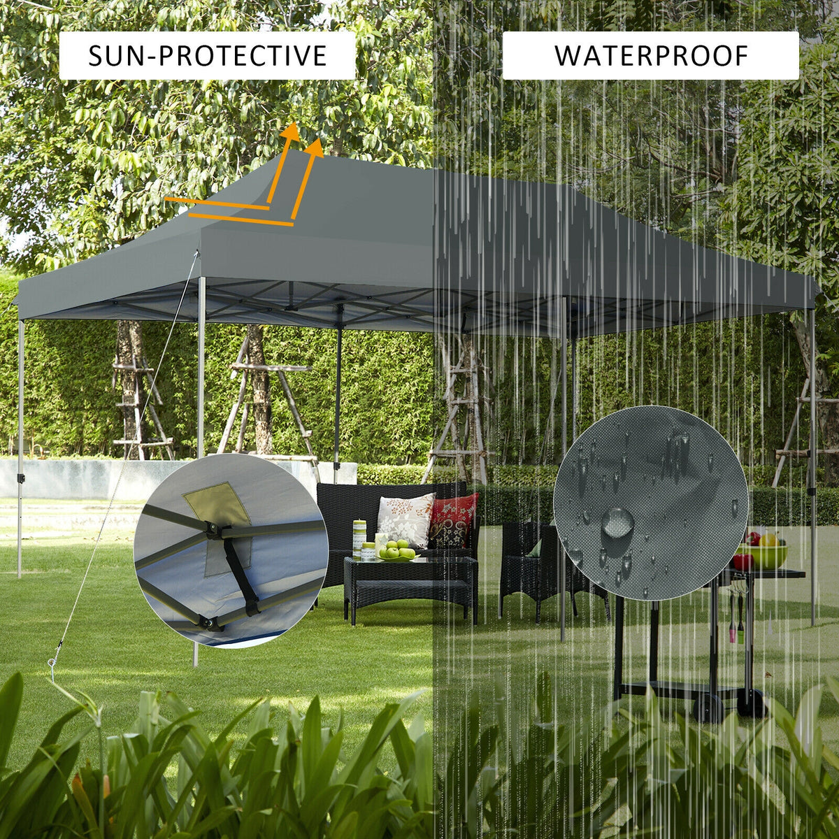 10 x 20 Feet Adjustable Folding Sun Shelter, With Carrying Bag, Gray Canopies at Gallery Canada