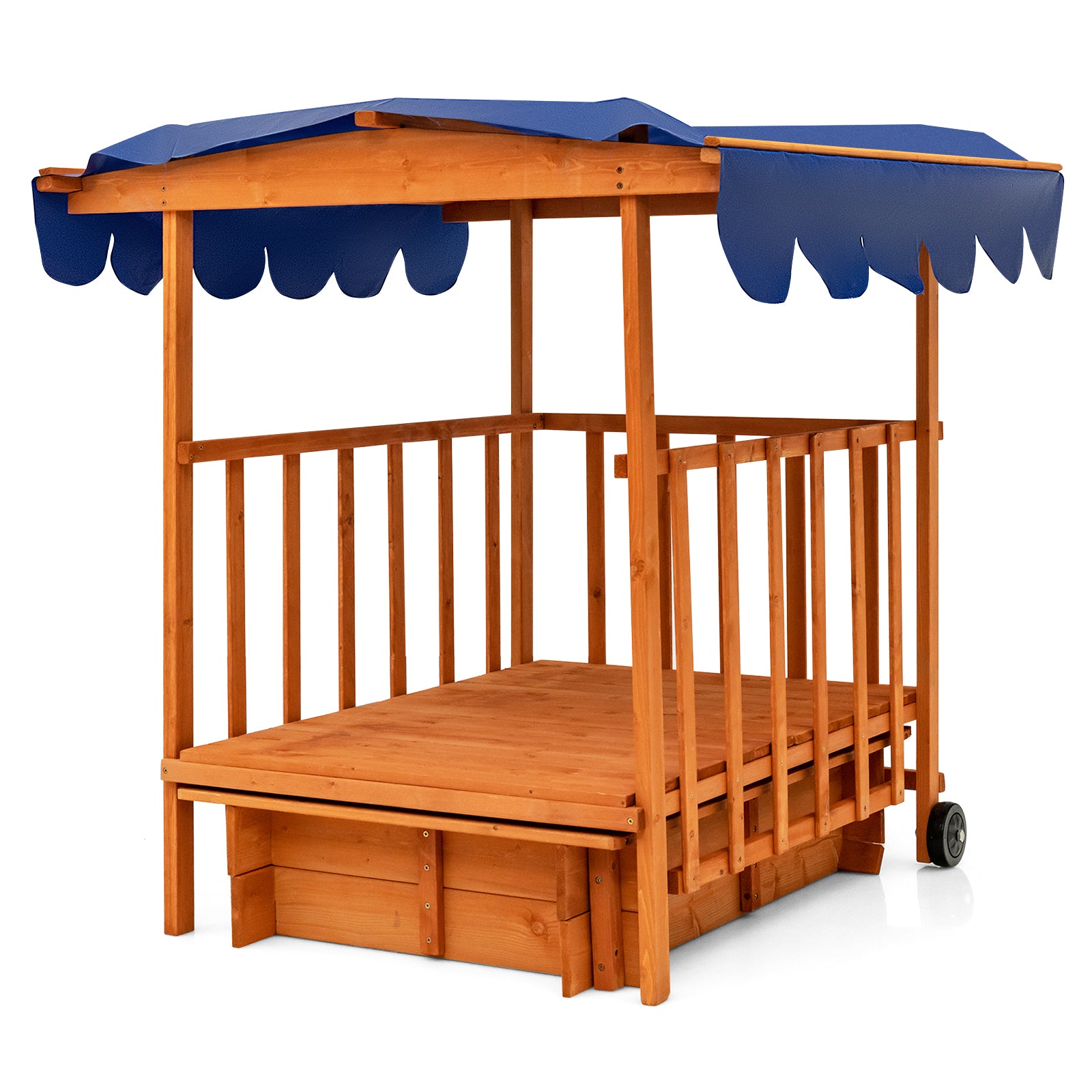 Kids Wooden Retractable Sandbox With Cover, Wheels, Natural Sandboxes at Gallery Canada