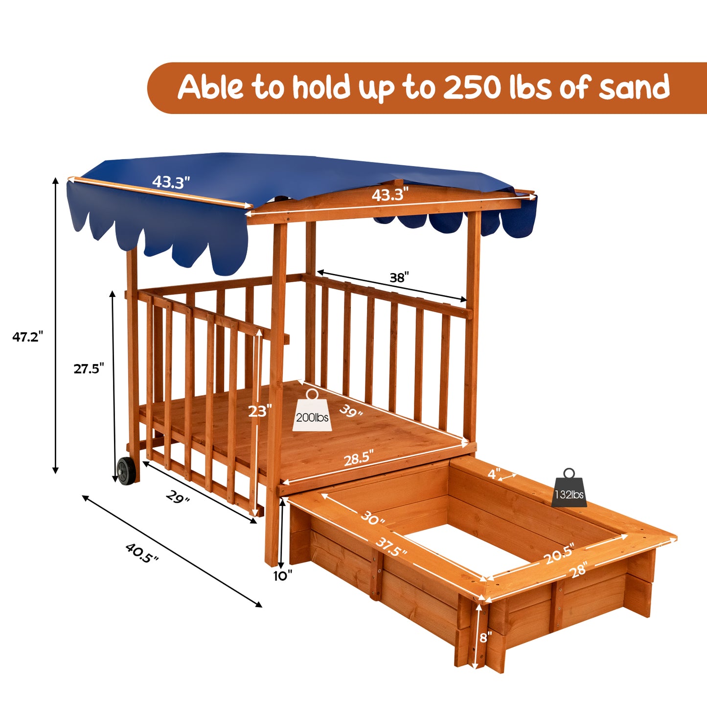 Kids Wooden Retractable Sandbox With Cover, Wheels, Natural Sandboxes at Gallery Canada