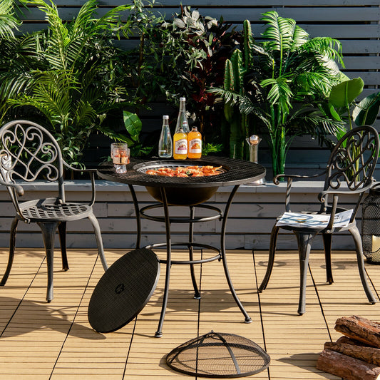 31.5 Inch Patio Fire Pit Dining Table, Cooking BBQ Grate, Black Fire Pit Tables Black at Gallery Canada