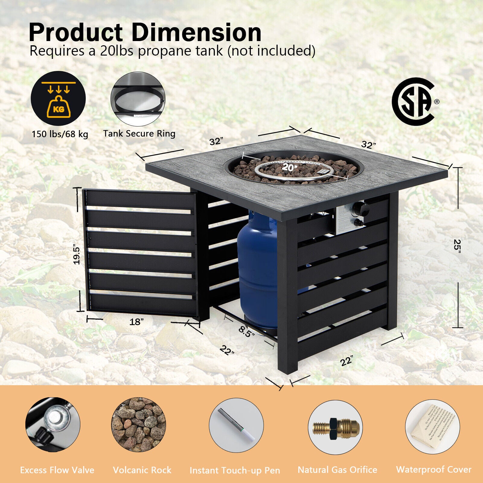Square Propane Fire Pit Table With Lava Rocks, Rain Cover, Black Fire Pit Tables at Gallery Canada