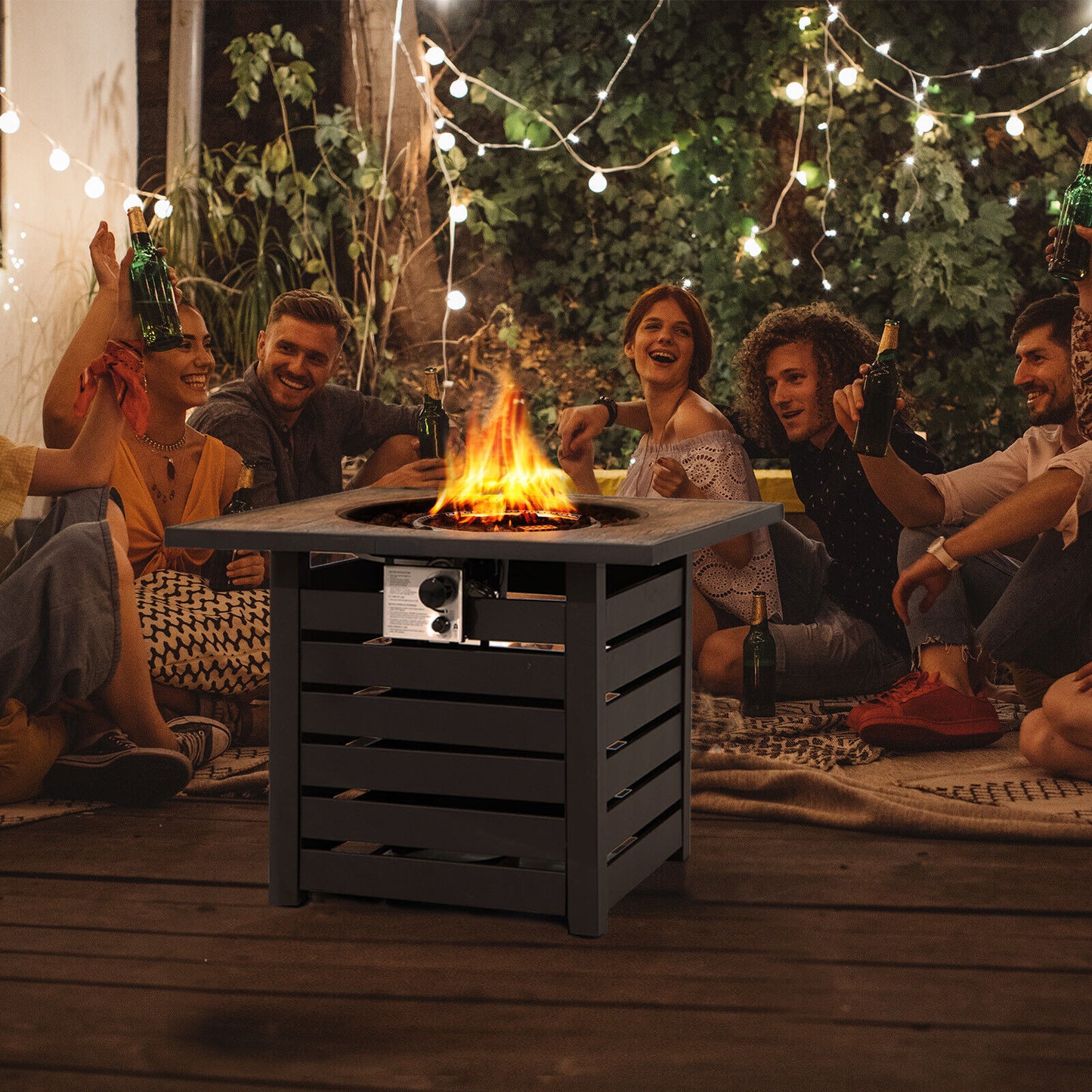 Square Propane Fire Pit Table With Lava Rocks, Rain Cover, Black Fire Pit Tables at Gallery Canada