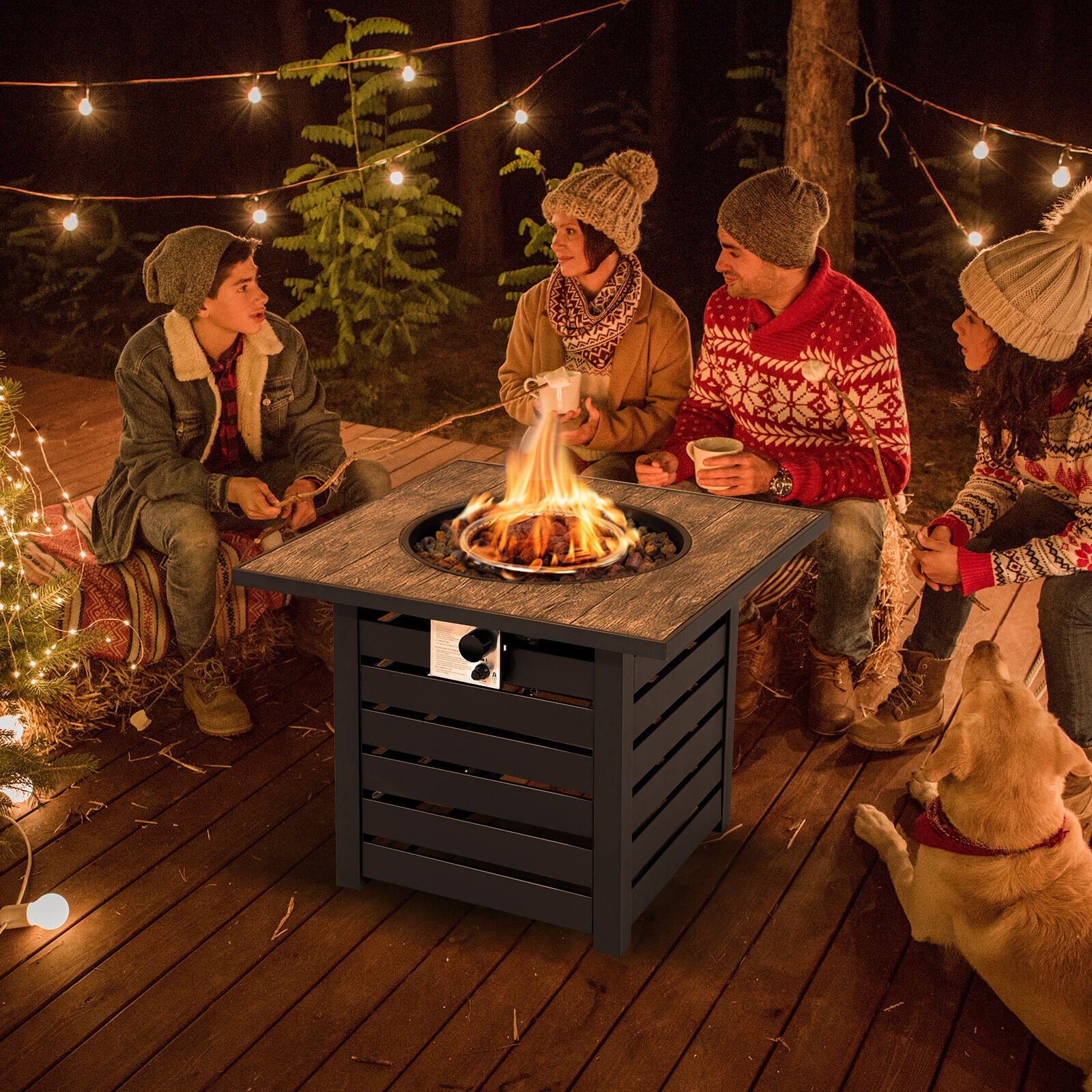 Square Propane Fire Pit Table With Lava Rocks, Rain Cover, Black Fire Pit Tables at Gallery Canada