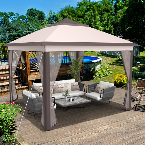 2-Tier 11x11 Feet Pop-Up Gazebo Tent, Portable Canopy Shelter, Beige