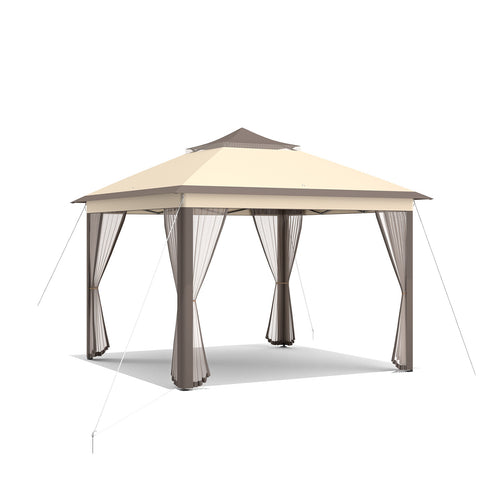 2-Tier 11 x 11 Feet Pop-Up Gazebo Tent, Portable Canopy Shelter, Brown