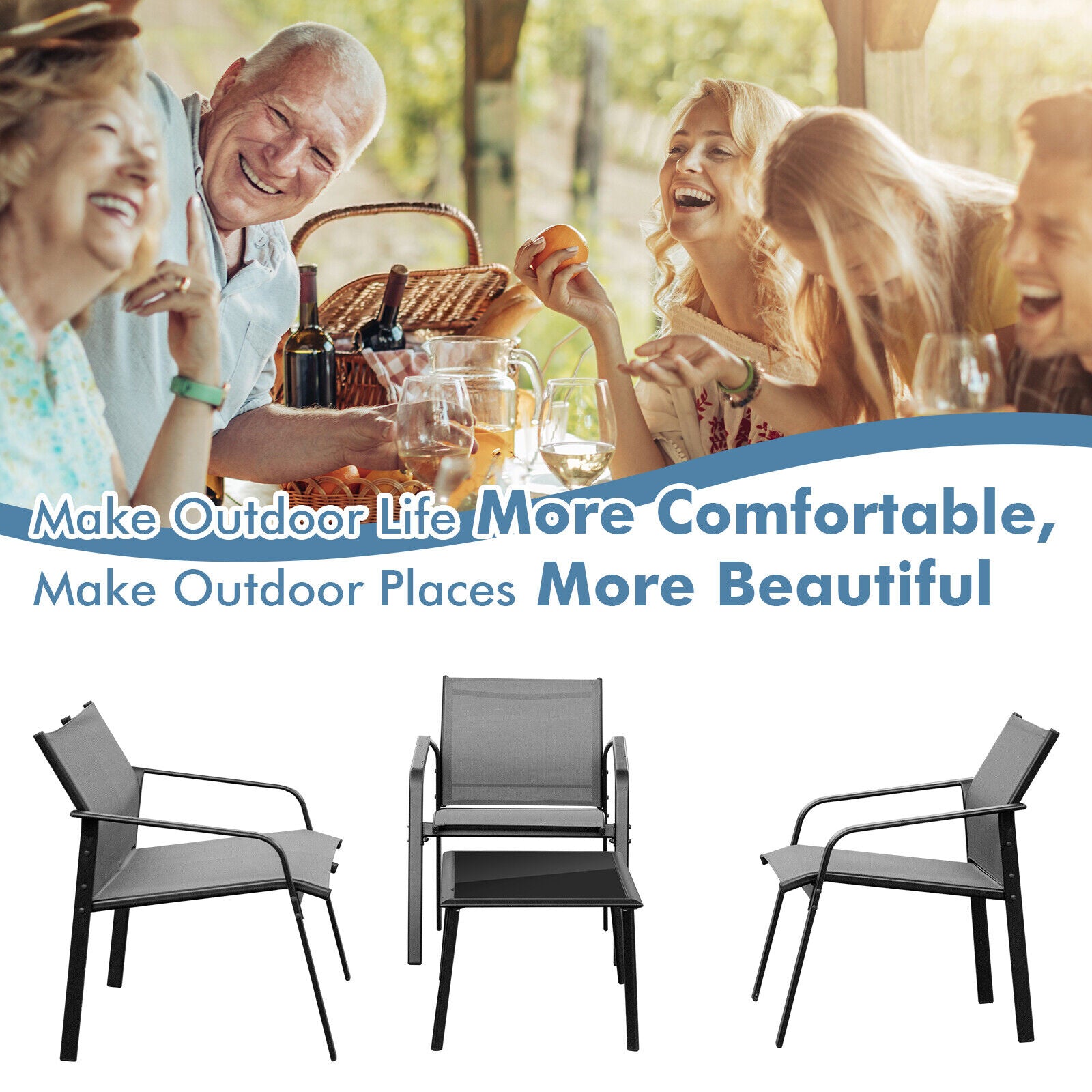 4 Piece Patio Furniture Set, Armrest Loveseat Sofas, Glass Table Deck, Gray Patio Conversation Sets at Gallery Canada
