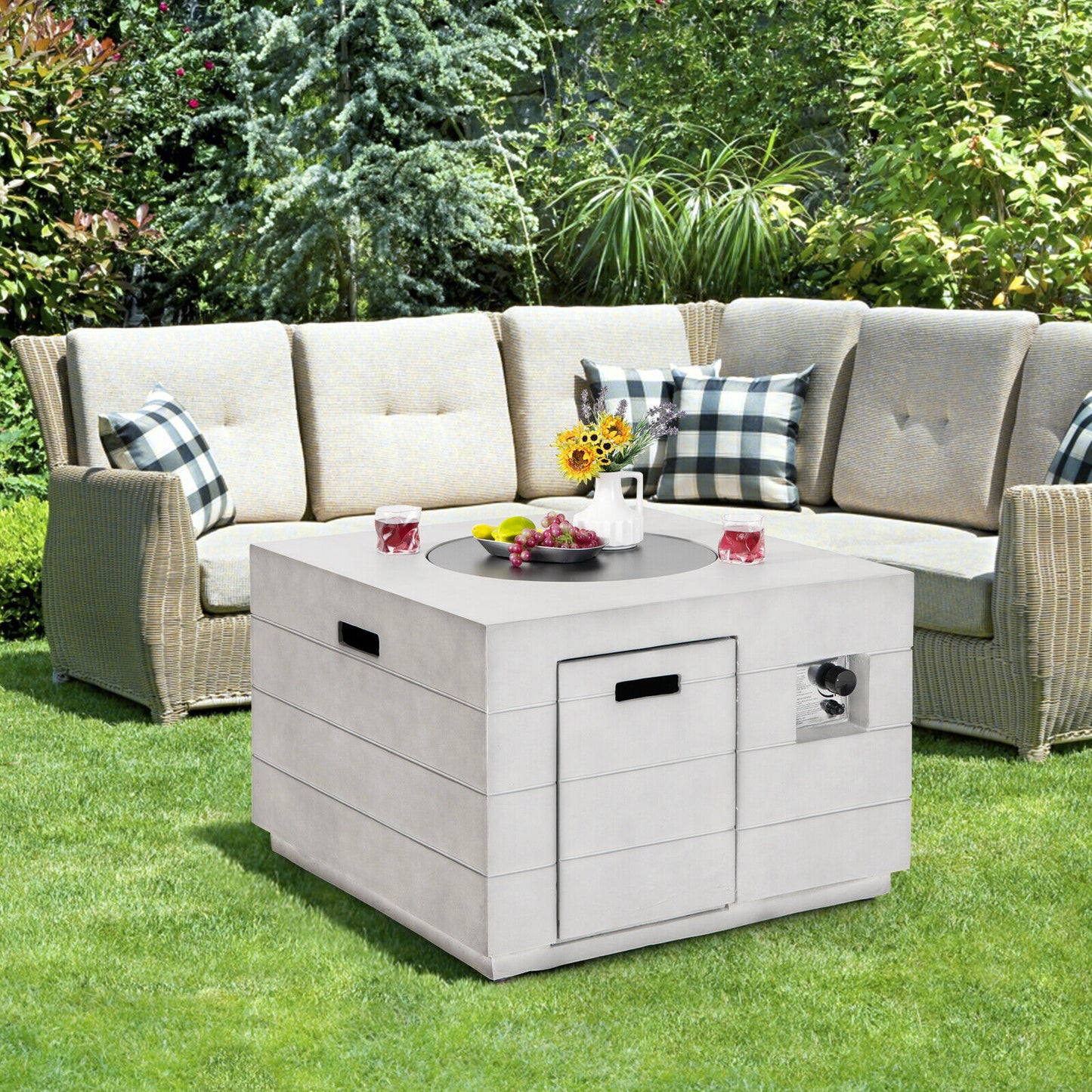 34 Inch Square Concrete Fire Pit Table, 50,000 BTU, Gray Fire Pit Tables at Gallery Canada