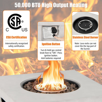 34 Inch Square Concrete Fire Pit Table, 50,000 BTU, Gray Fire Pit Tables at Gallery Canada