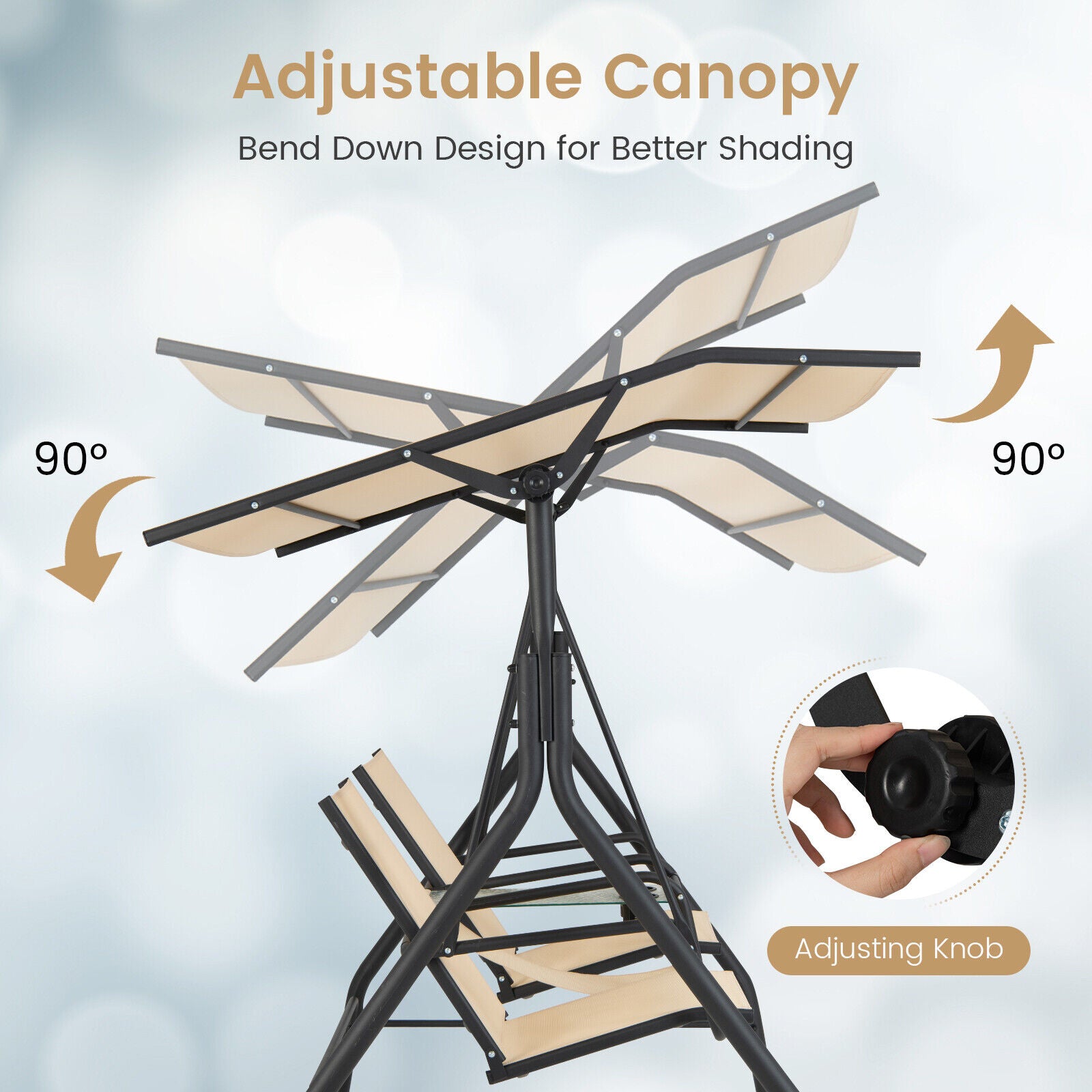 2-Seat Outdoor Porch Swing, Adjustable Canopy, Tempered Glass Table, Beige Porch Swings at Gallery Canada