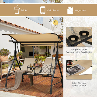 2-Seat Outdoor Porch Swing, Adjustable Canopy, Tempered Glass Table, Beige Porch Swings at Gallery Canada