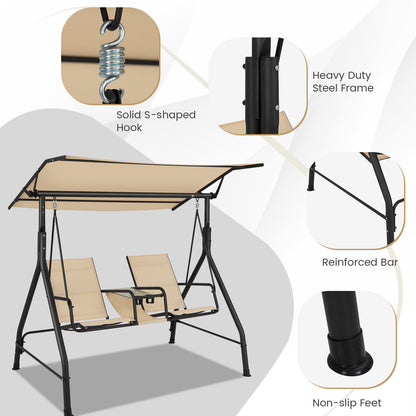 2-Seat Outdoor Porch Swing, Adjustable Canopy, Tempered Glass Table, Beige Porch Swings at Gallery Canada