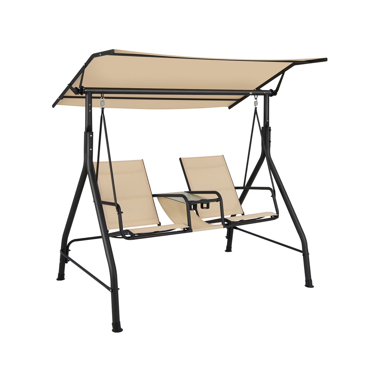 2-Seat Outdoor Porch Swing, Adjustable Canopy, Tempered Glass Table, Beige Porch Swings at Gallery Canada