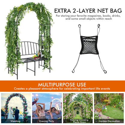Steel Garden Arch With 2-Seat Bench, Black Outdoor Benches at Gallery Canada