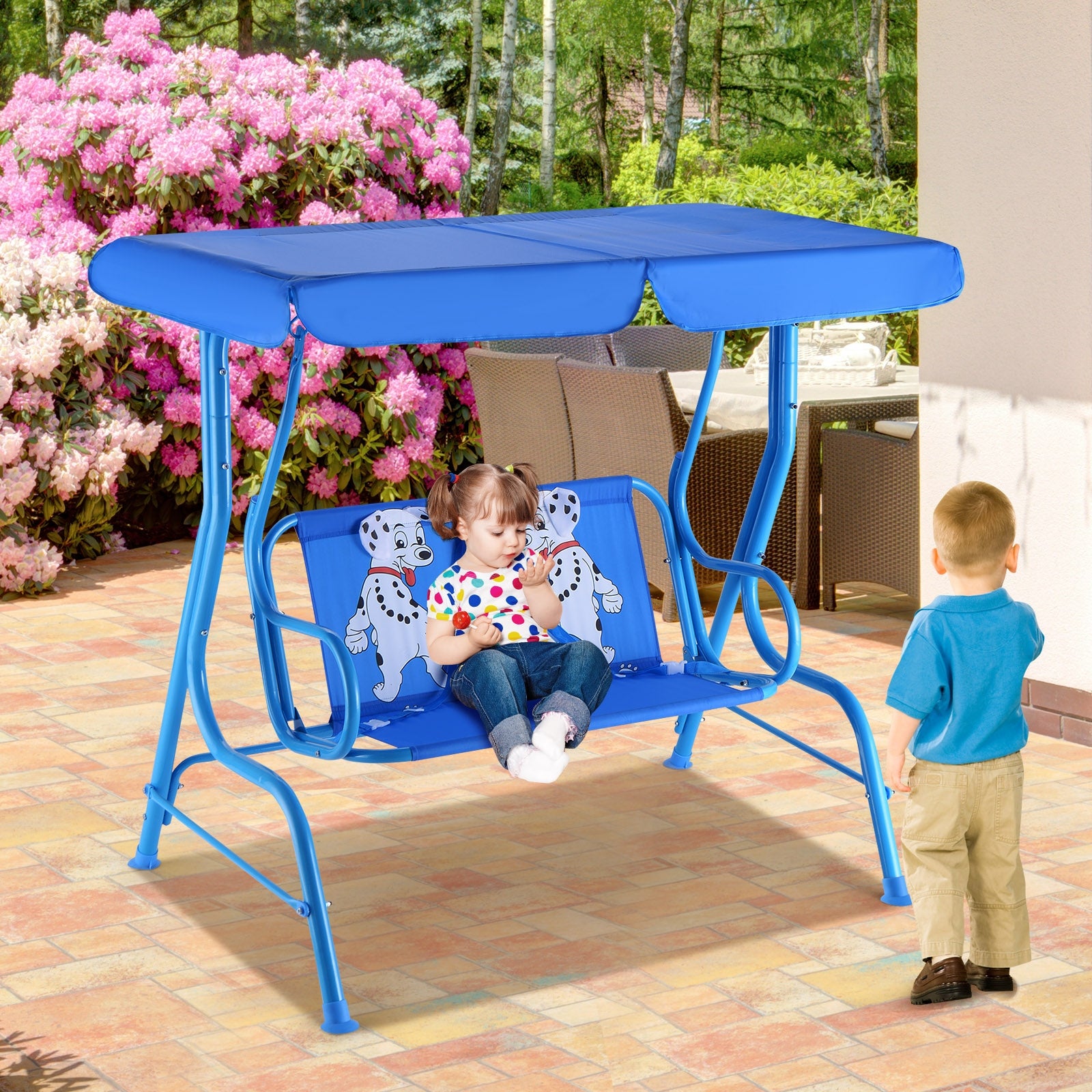 Outdoor Kids Swing Bench With Canopy, 2 Seats, Blue Porch Swings at Gallery Canada