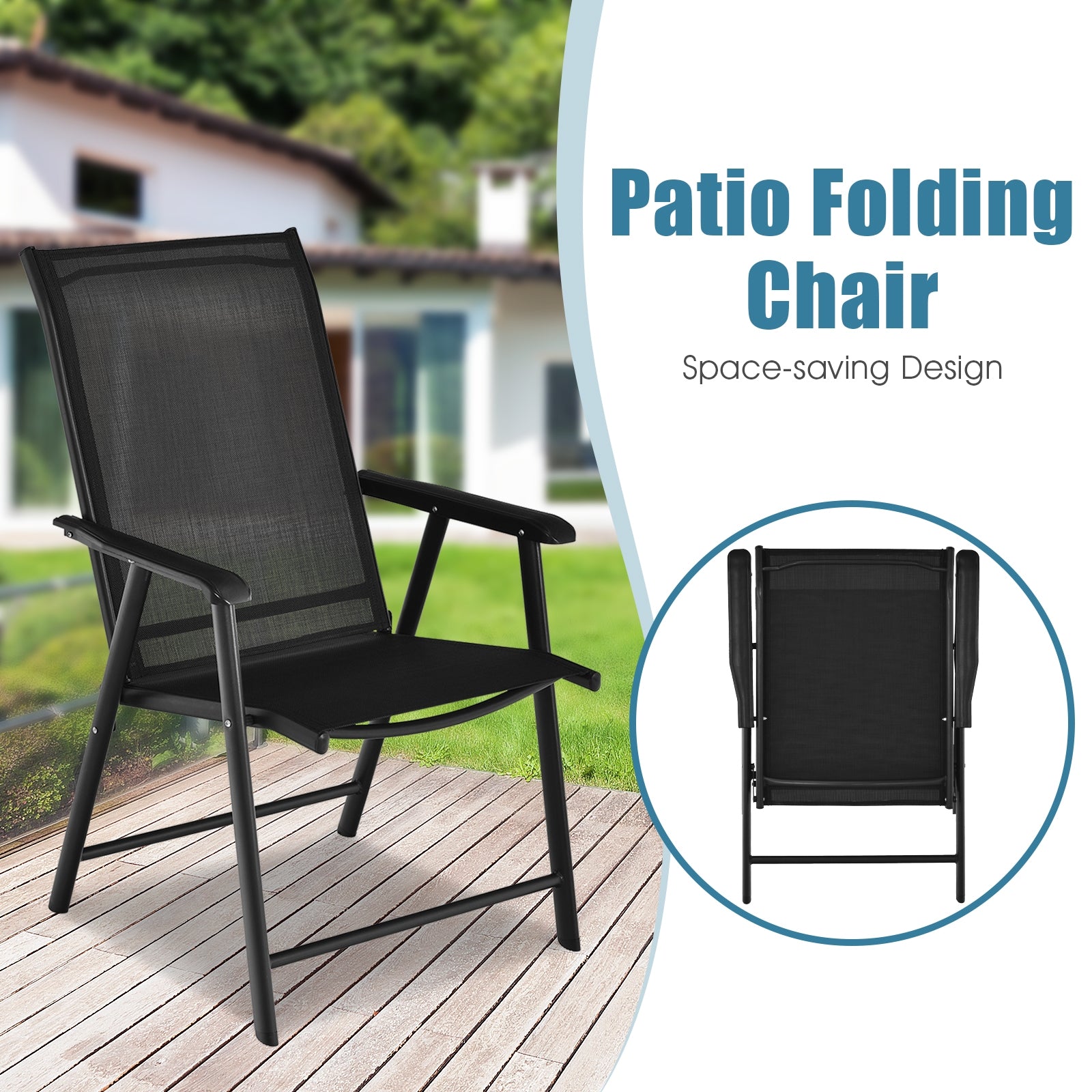 4-Pack Portable Folding Chairs, Outdoor Camping, Black Patio Dining Chairs at Gallery Canada