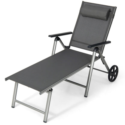 Adjustable Folding Chaise Lounge Chair With Wheels, Black Outdoor Chaise Lounges at Gallery Canada