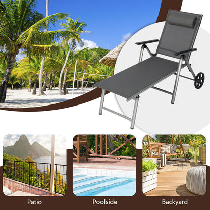 Adjustable Folding Chaise Lounge Chair With Wheels, Black Outdoor Chaise Lounges at Gallery Canada