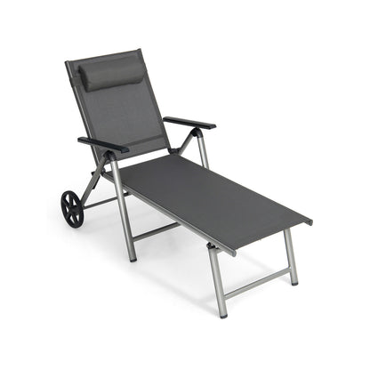 Adjustable Folding Chaise Lounge Chair With Wheels, Black Outdoor Chaise Lounges at Gallery Canada