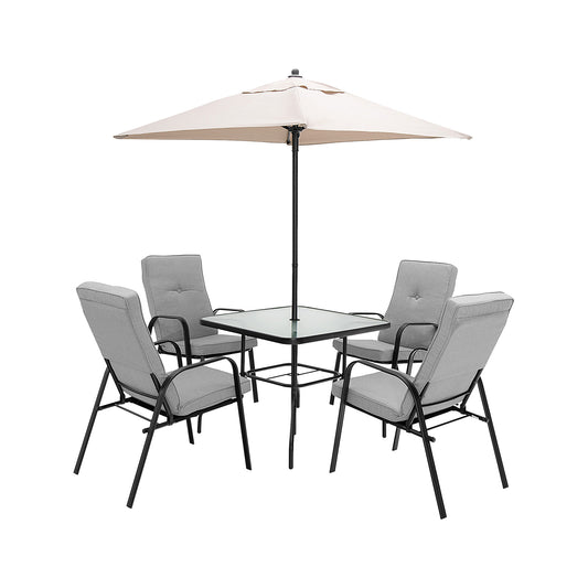 6-Piece Patio Dining Set, Umbrella, Stackable Cushioned Chairs, Gray Patio Dining Sets Gray at Gallery Canada