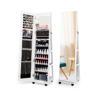 64 Inches Lockable Jewelry Cabinet Armoire, Built-in Makeup Mirror, White Jewelry Armoires at Gallery Canada