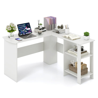 Large L-Shaped Computer Desk, With Cable Holes And Storage Shelves, White L-Shaped Desks White at Gallery Canada