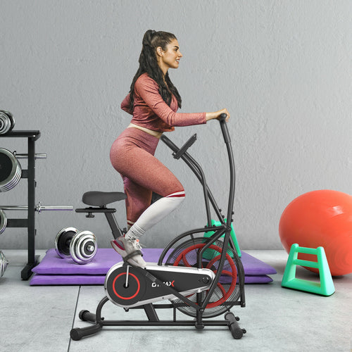 Upright Air Bike Fan Exercise Bike, Adjustable Seat, Black