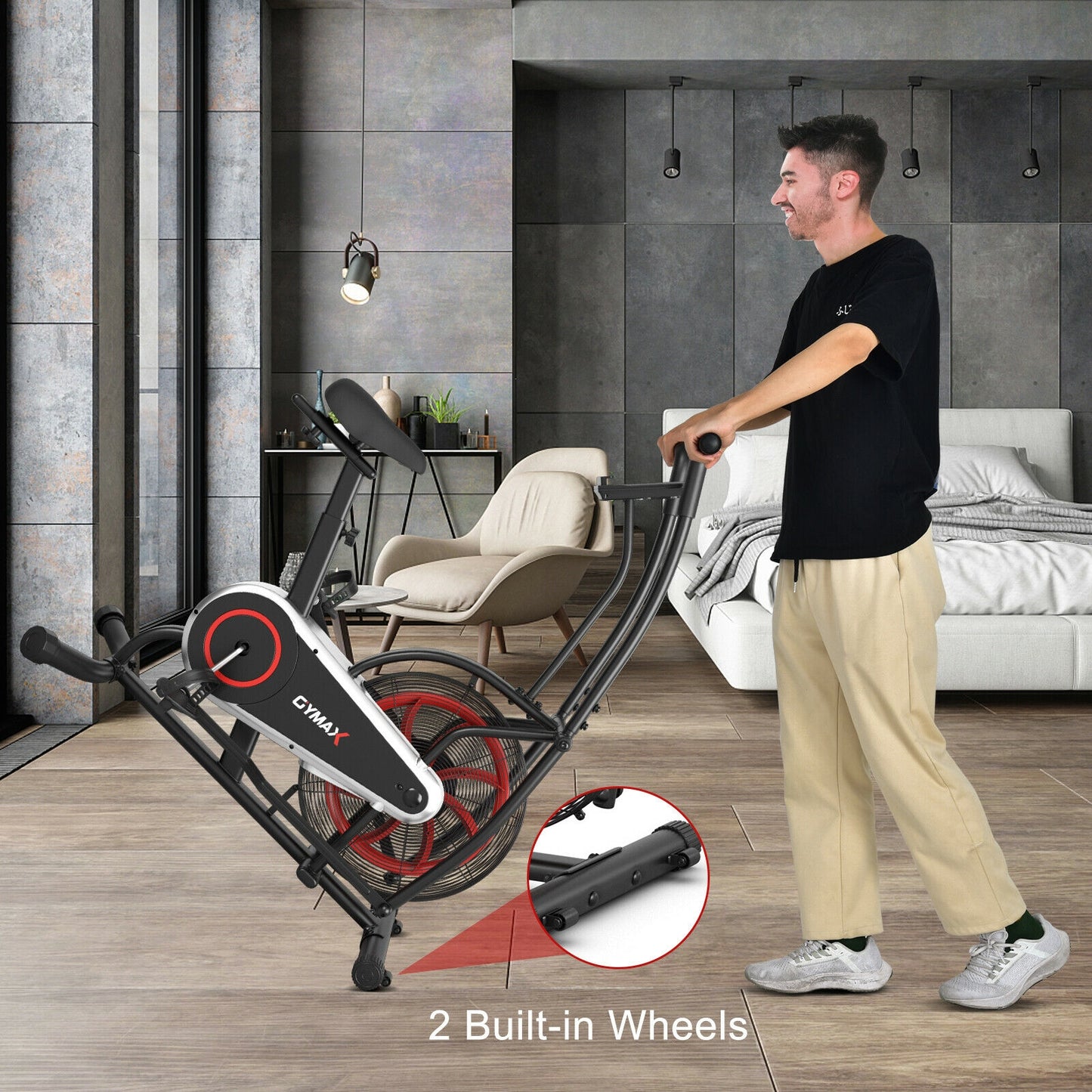 Upright Air Bike Fan Exercise Bike, Adjustable Seat, Black Exercise Bikes at Gallery Canada