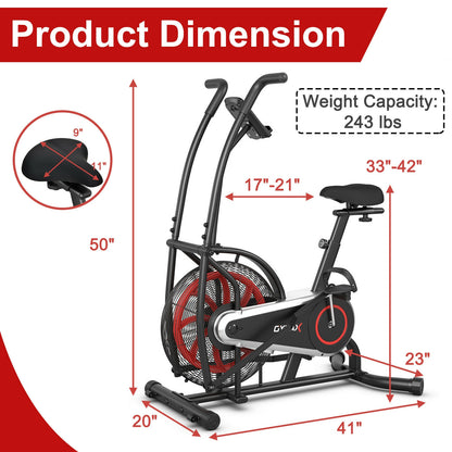 Upright Air Bike Fan Exercise Bike, Adjustable Seat, Black Exercise Bikes at Gallery Canada