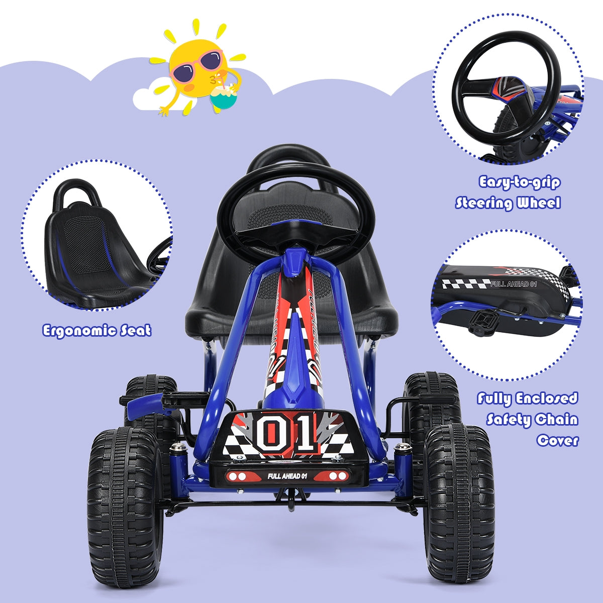 4 Wheel Pedal Powered Ride On, Adjustable Seat, Blue Powered Ride On Toys at Gallery Canada