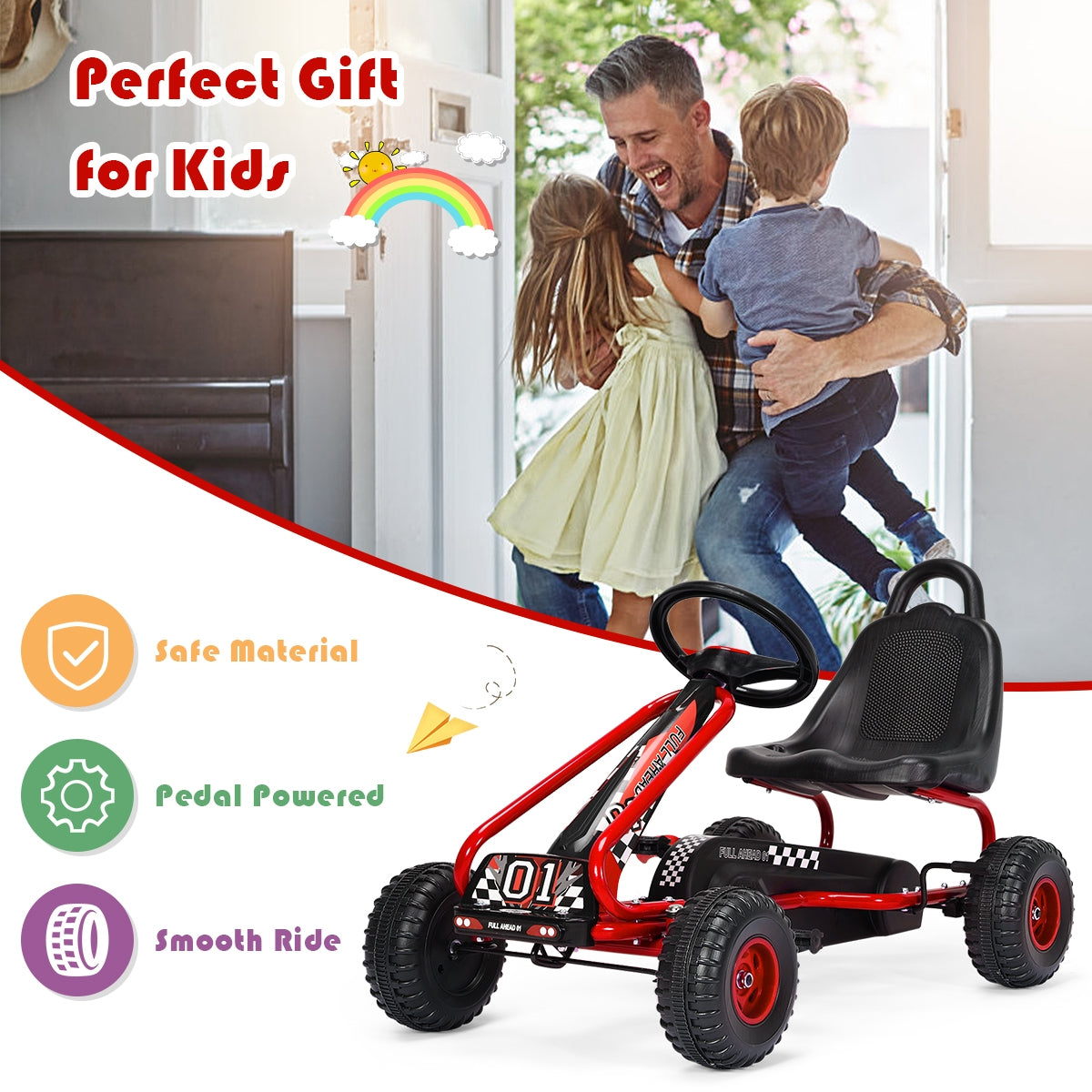 4 Wheel Pedal Ride On, Adjustable Seat, Red Powered Ride On Toys at Gallery Canada