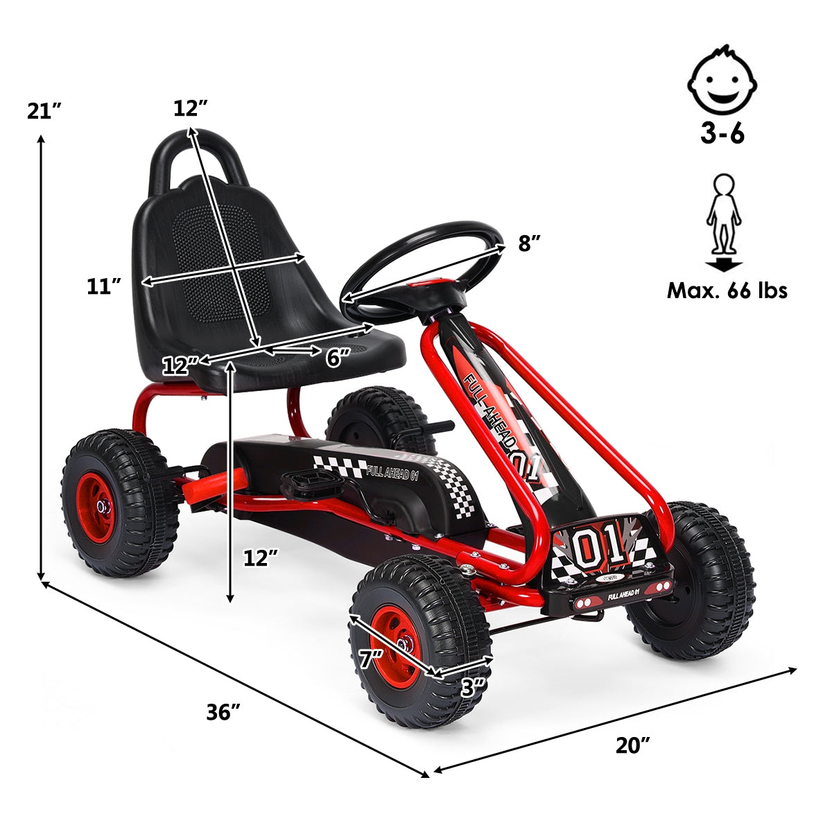 4 Wheel Pedal Ride On, Adjustable Seat, Red Powered Ride On Toys at Gallery Canada
