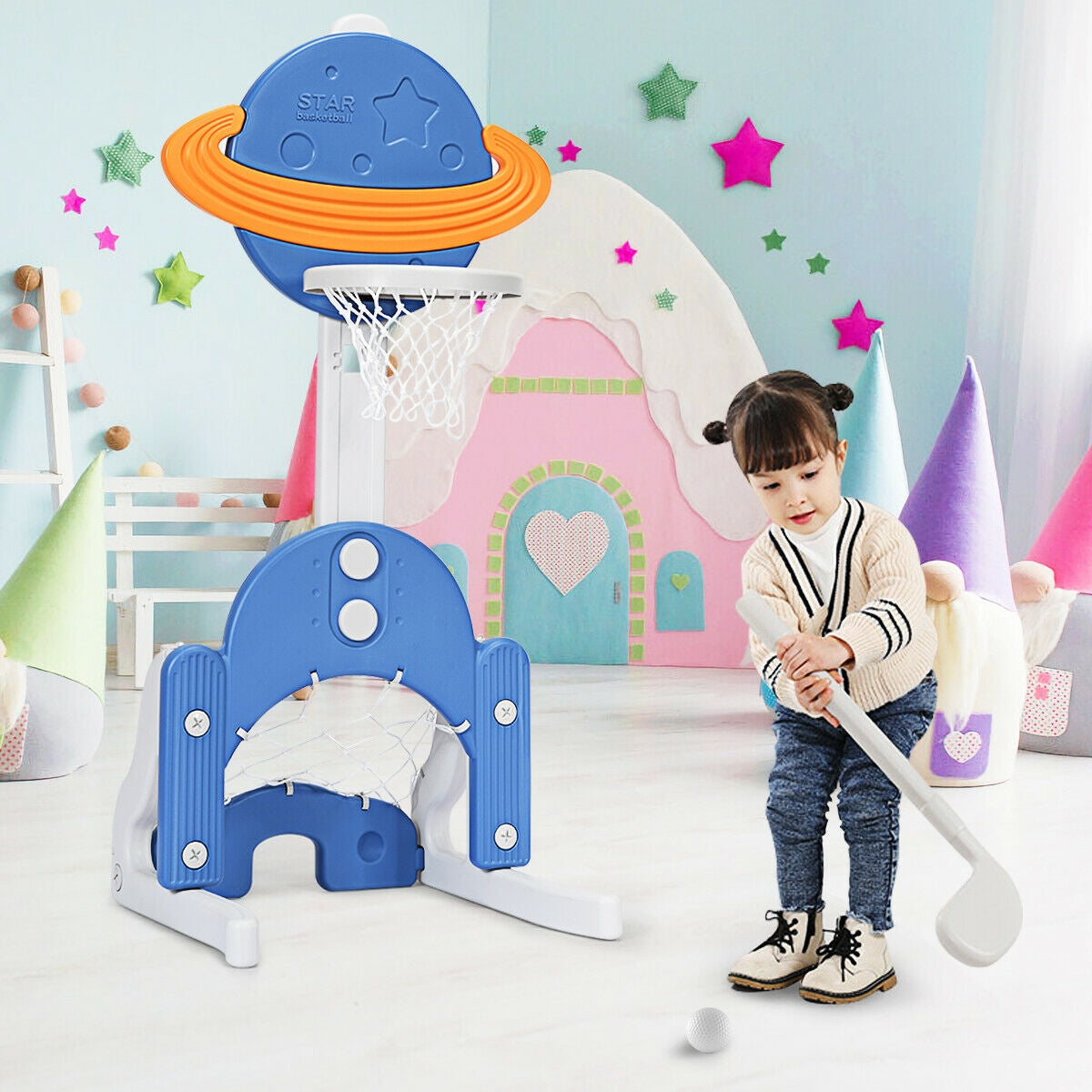 Kids Basketball Hoop Set, 3 In 1, Blue Toy Sports at Gallery Canada