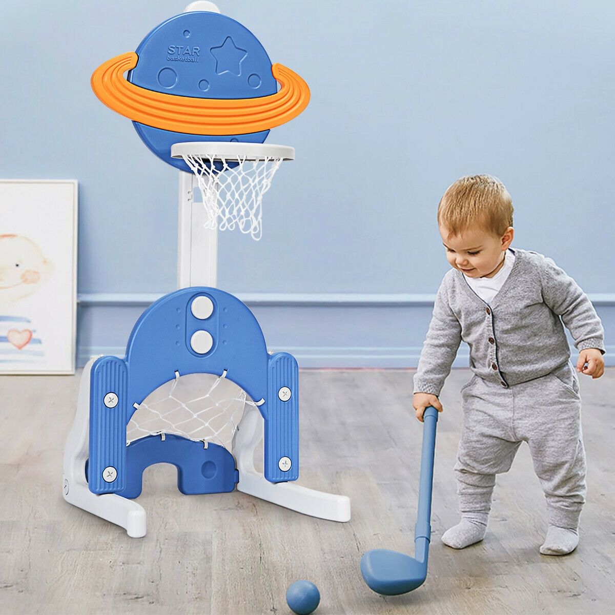 Kids Basketball Hoop Set, 3 In 1, Blue Toy Sports at Gallery Canada