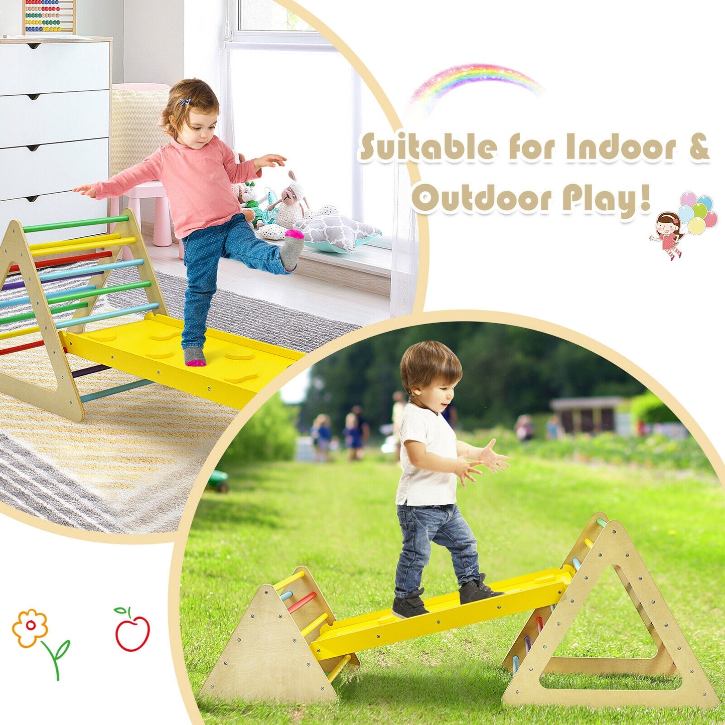Wooden Triangle Climber With Ramp, 2-Piece Set, Multicolor Climbers & Slides at Gallery Canada