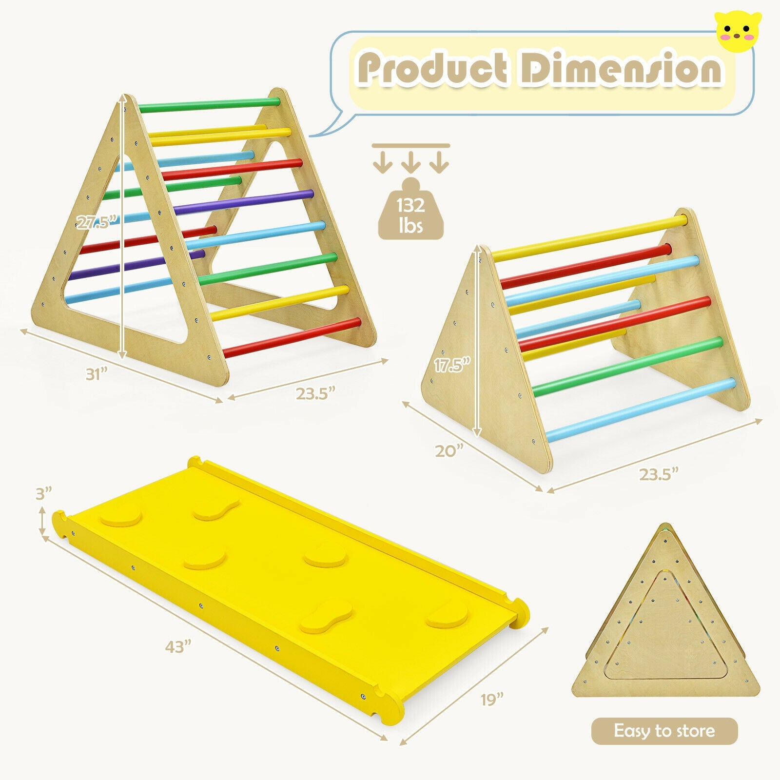 Wooden Triangle Climber With Ramp, 2-Piece Set, Multicolor Climbers & Slides at Gallery Canada