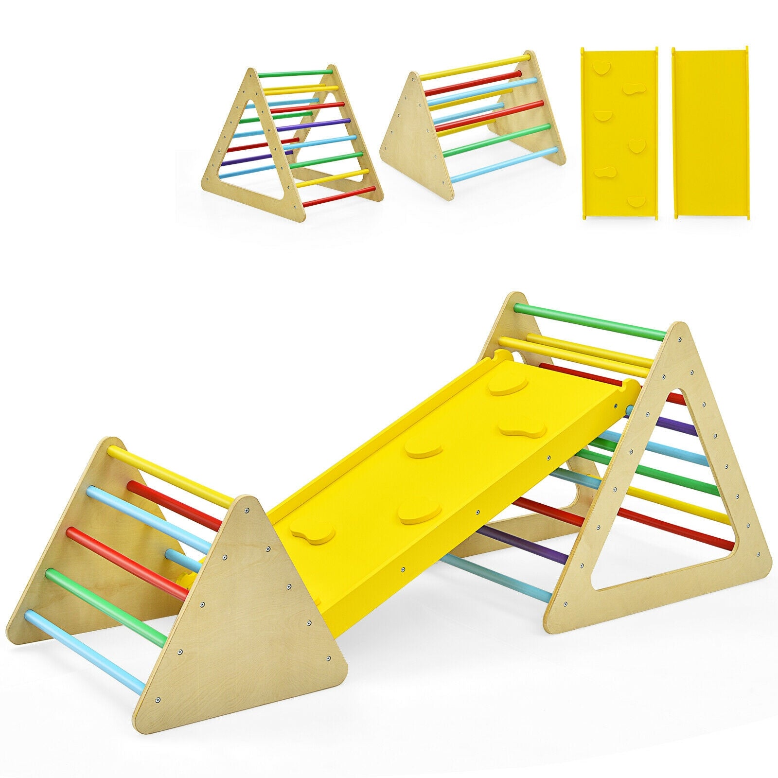 Wooden Triangle Climber With Ramp, 2-Piece Set, Multicolor Climbers & Slides at Gallery Canada