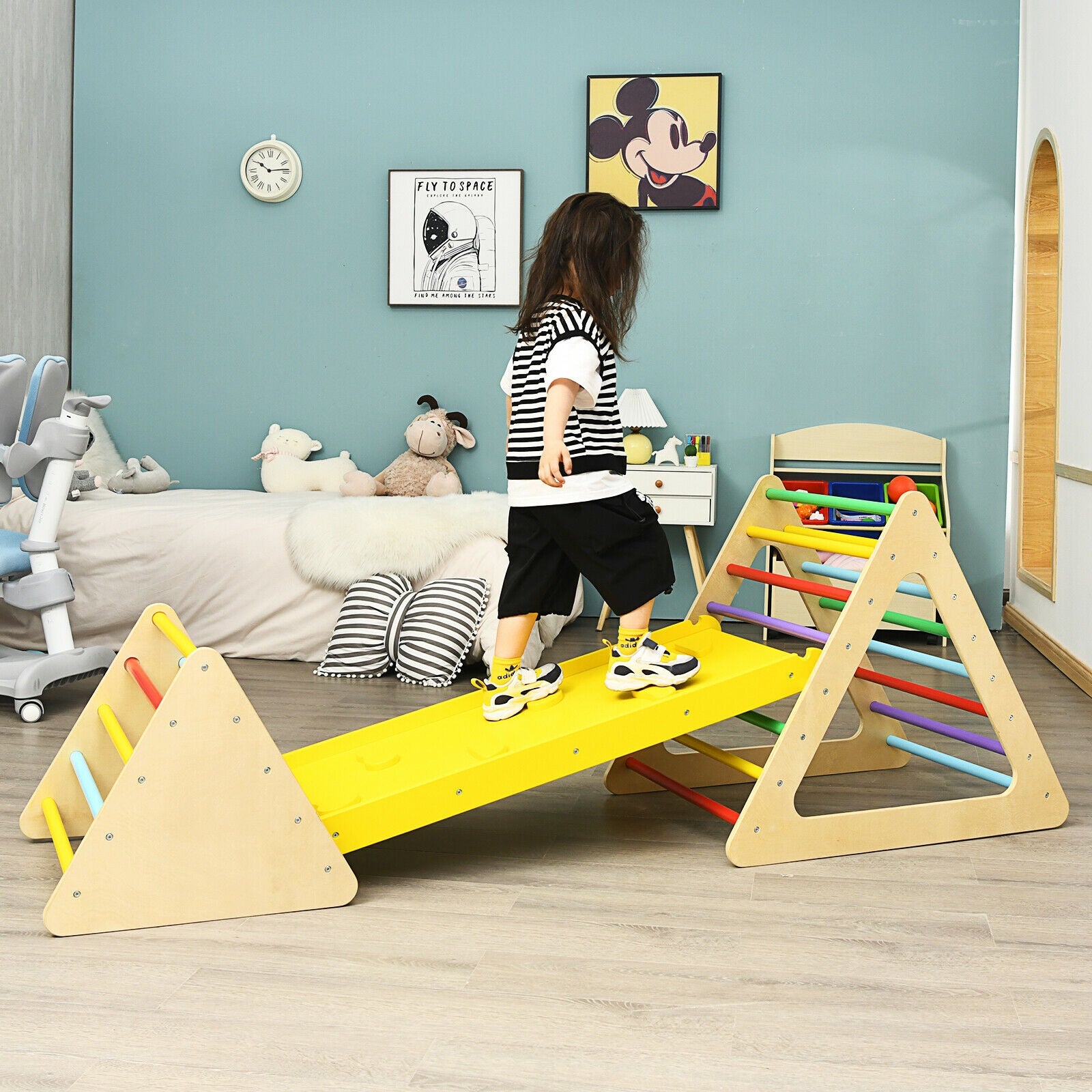 Wooden Triangle Climber With Ramp, 2-Piece Set, Multicolor Climbers & Slides at Gallery Canada