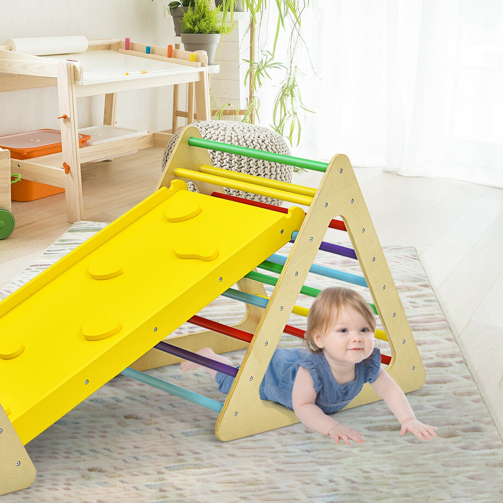 Wooden Triangle Climber With Ramp, 2-Piece Set, Multicolor Climbers & Slides at Gallery Canada