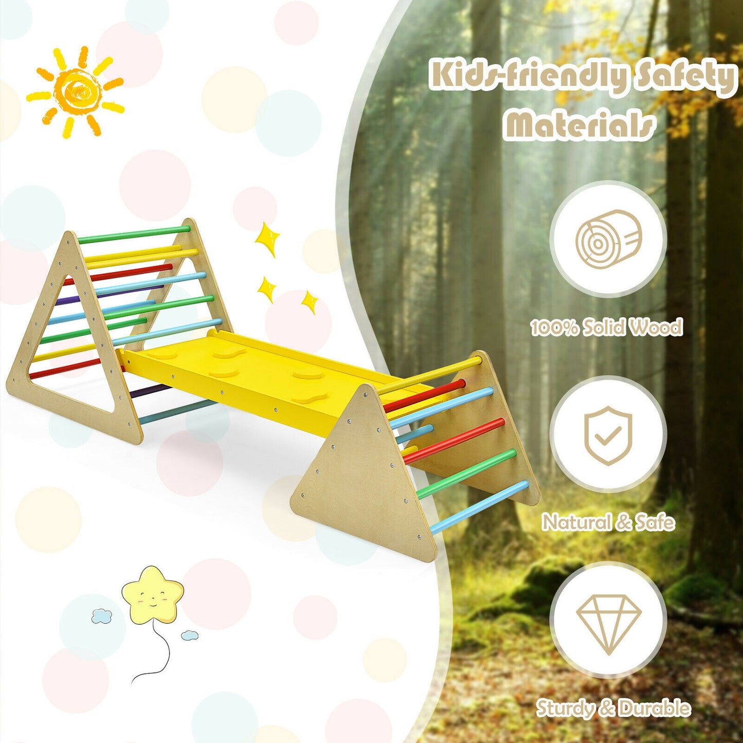 Wooden Triangle Climber With Ramp, 2-Piece Set, Multicolor Climbers & Slides at Gallery Canada