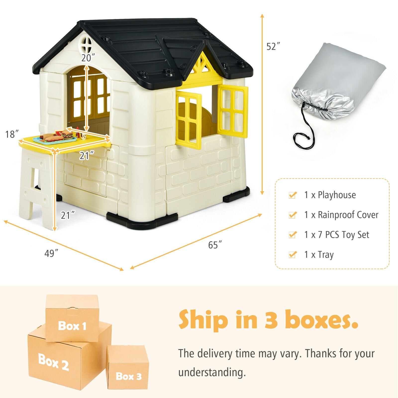 Kids Playhouse Toy Set, 7 Pieces, Yellow Play Tents & Playhouse at Gallery Canada